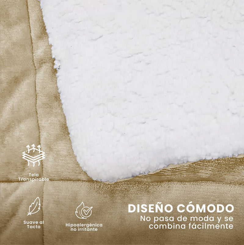 Cubrelecho Ovejero Cama Queen Suave Reversible 2 Fundas Premium Beige