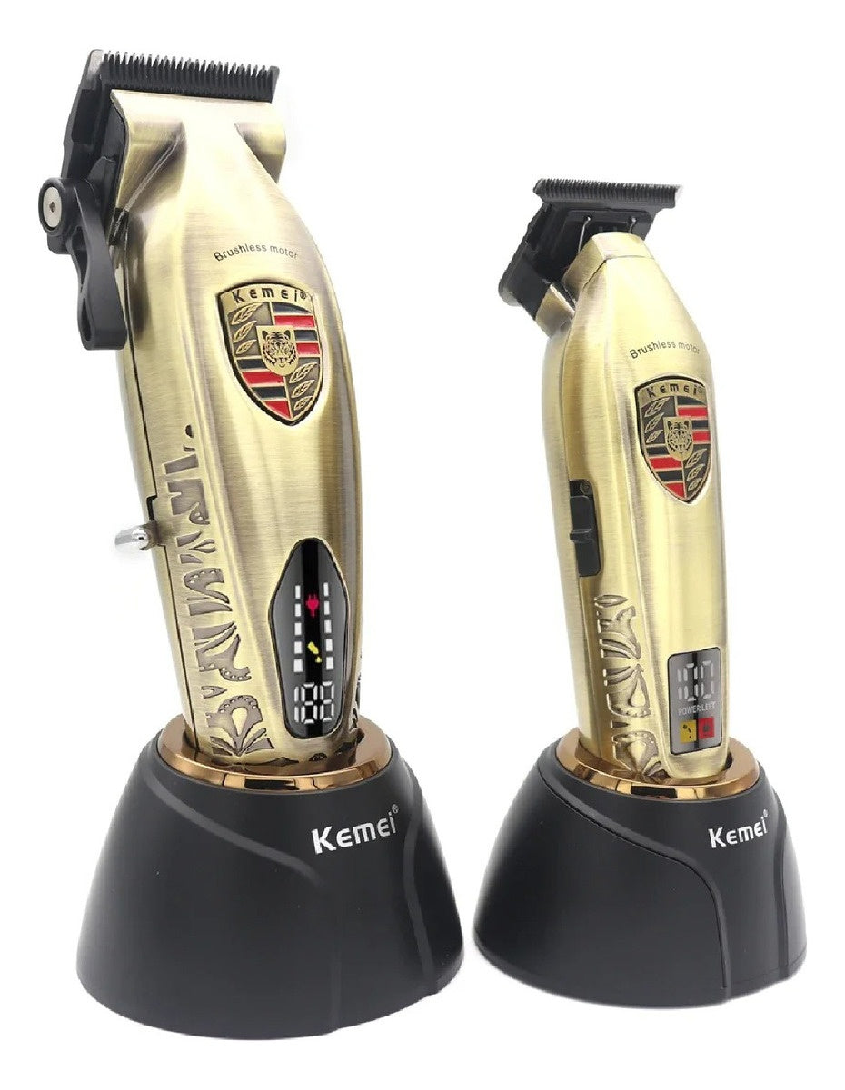 Duo Maquina Peluquera + Patillera Profesional Digital Kemei
