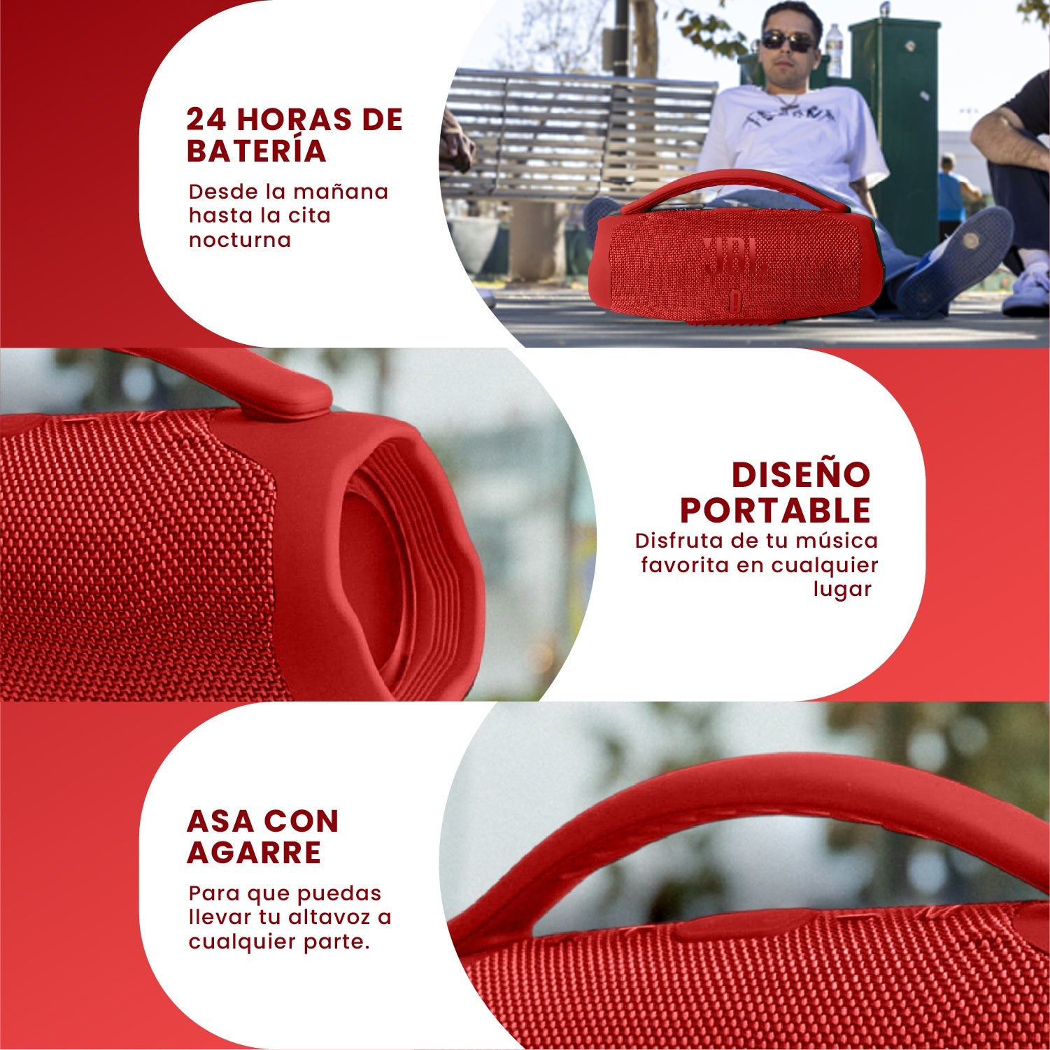Parlante Mini Boom Box Bluetooth Jbl Inalambrico Rojo Replic 1.1 Innovo Tech