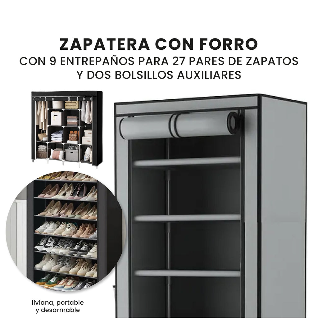Combo Armario Organizador De Ropa Extra Grande 4 Puertas Y Zapatero 9 Niveles