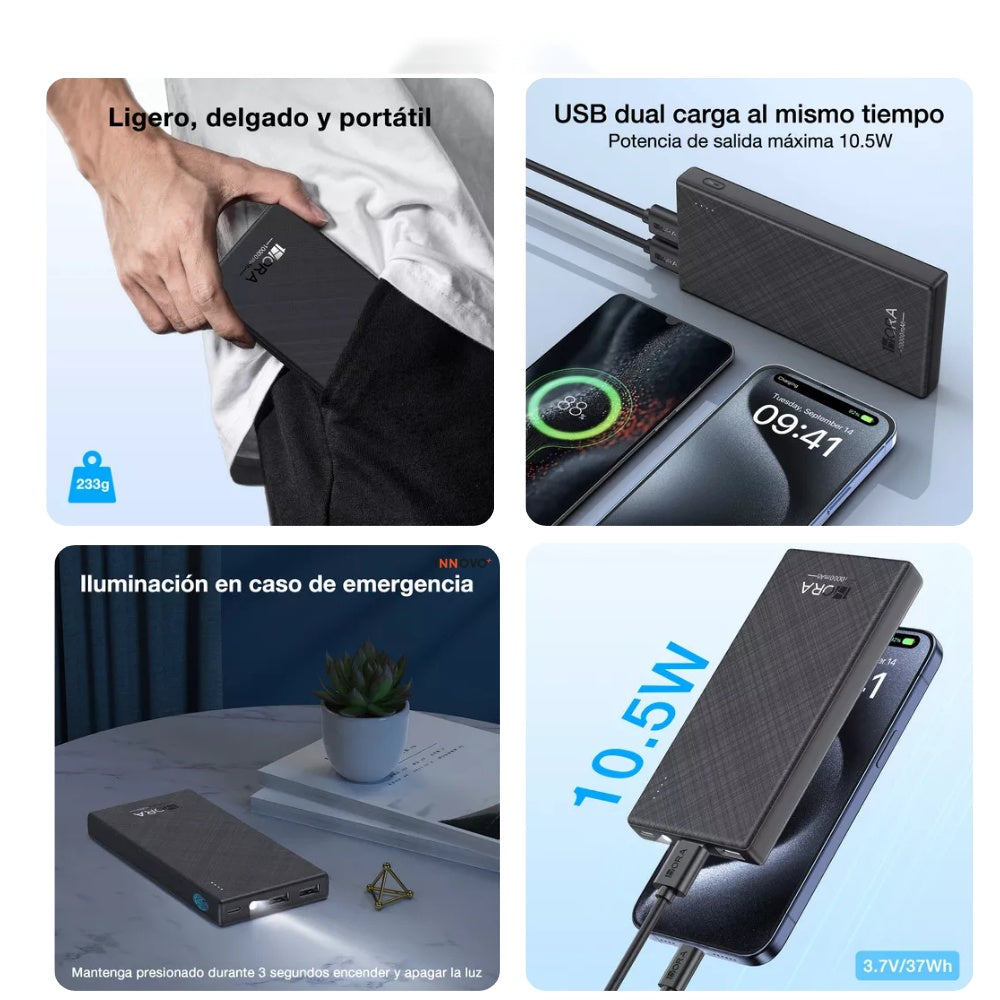 Power Bank Bateria Portatil 10000Mah 1Hora Con Indicador De Luz + Obsequio Soporte De Celular Tablet Giratoria