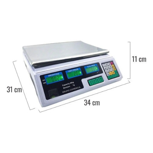 Bascula 40Kg Doble Pantalla Acero Inoxidable Digital Memoria