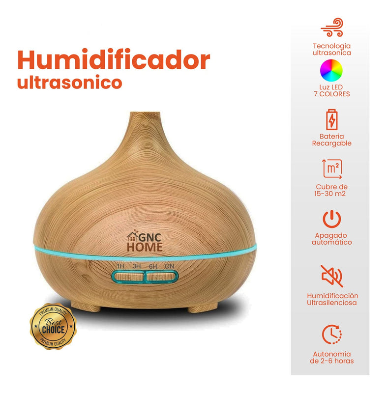 Difusor Ambientador Humidificador Con Luz Rgb 300 Ml Diseno Madera