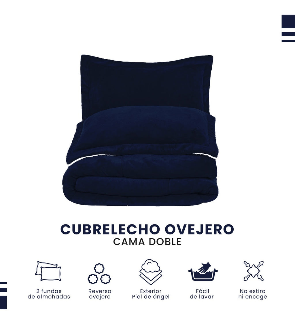 Cubrelecho Termico Doble Funda Blue Almohadas Cama Doble Inn Home Azul Con Blanco