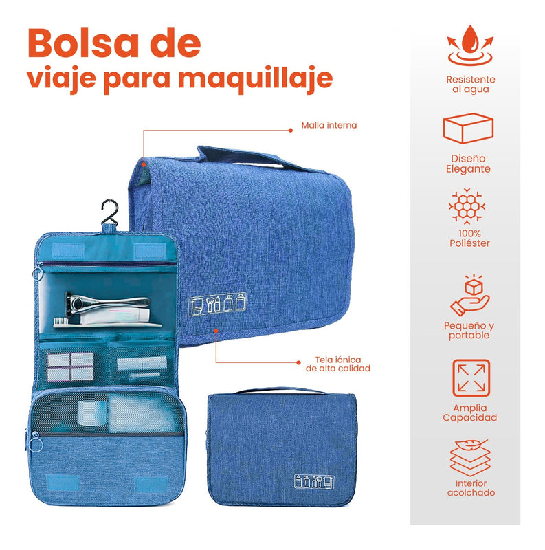 Cosmetiquera Neceser Organizador Maquillaje Para Equipaje Azul Claro