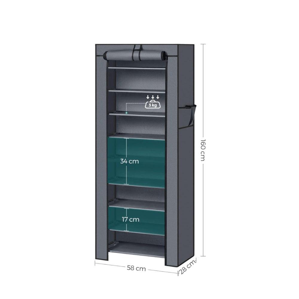 Closet Zapatero Organizador 9 Niveles Calzado Armable En Tela Gris Diseno Torre