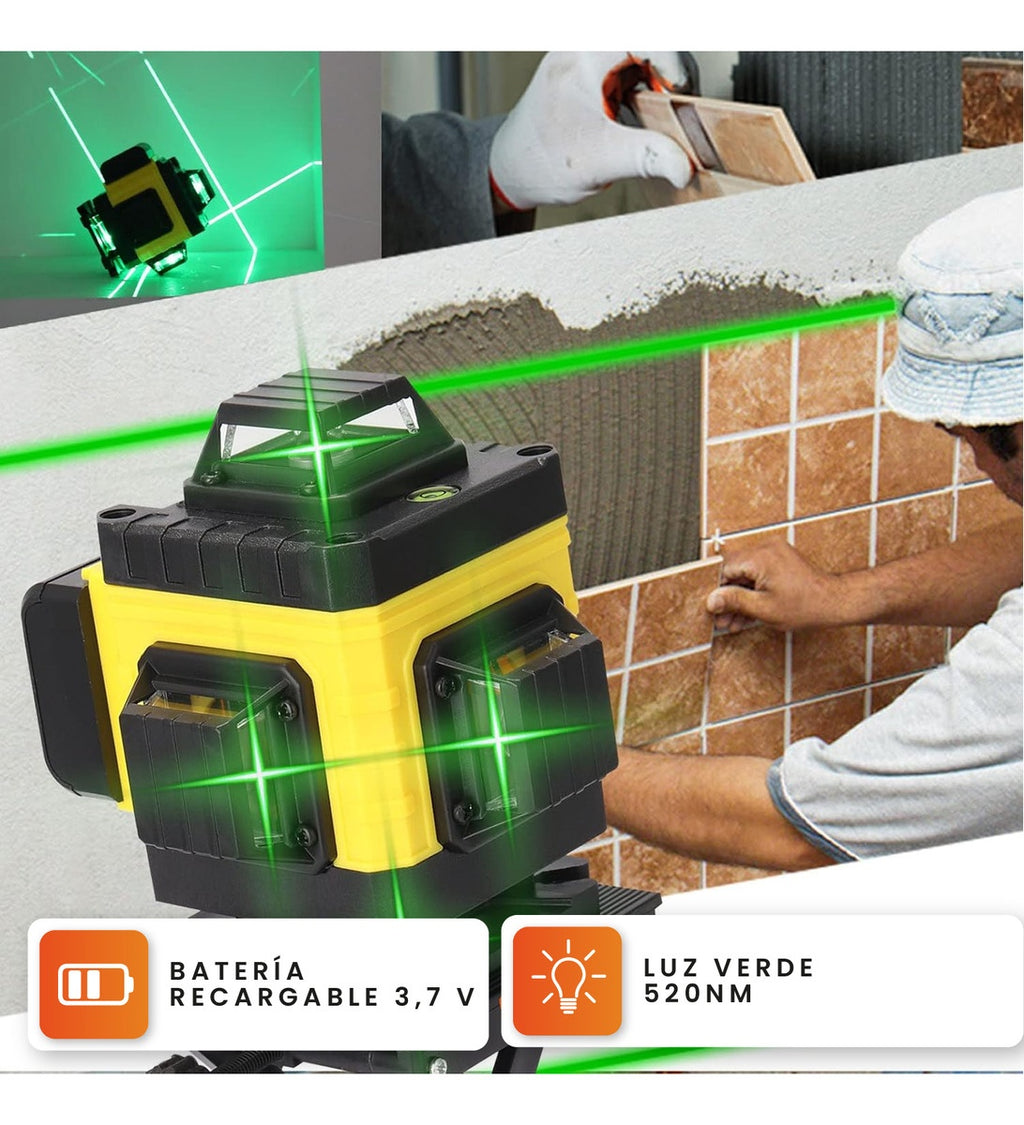 Nivel Laser 4D 16 Lineas Autonivelante 2 Baterias Con Accesorios Profesional Estuche