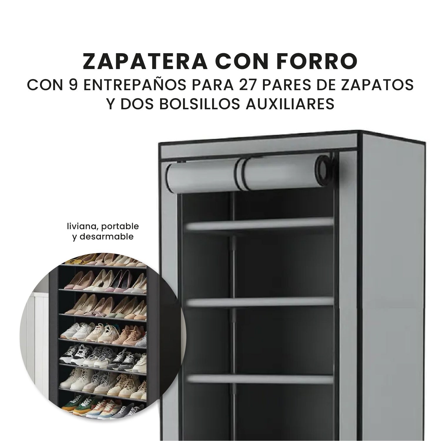 Closet Armable 3 Cuerpos Con Zapatero 9 Niveles Organizador De Ropa Zapatos Practico