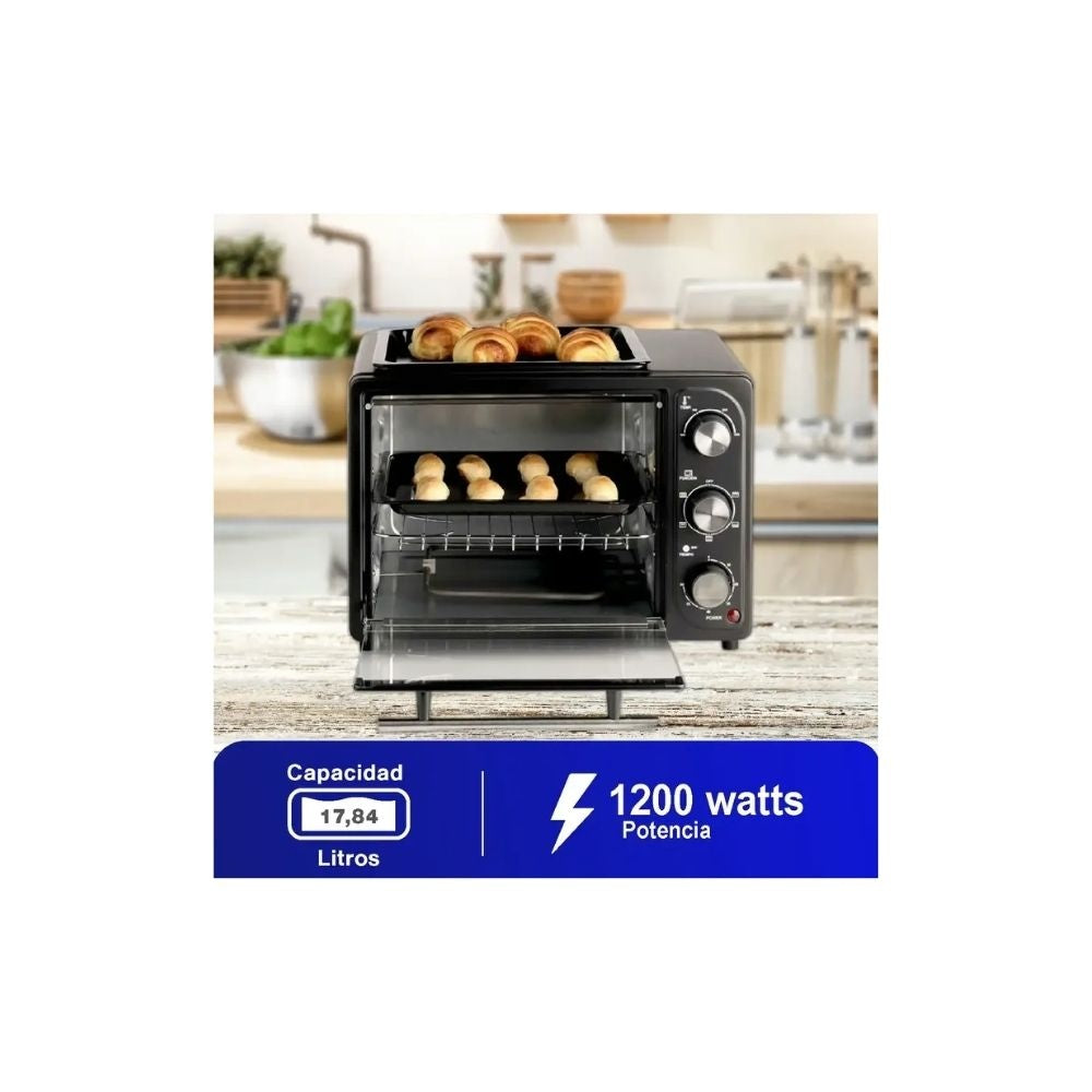Horno Electrico Kalley 18 Litros 1200W - Tostador Y Asador Compacto