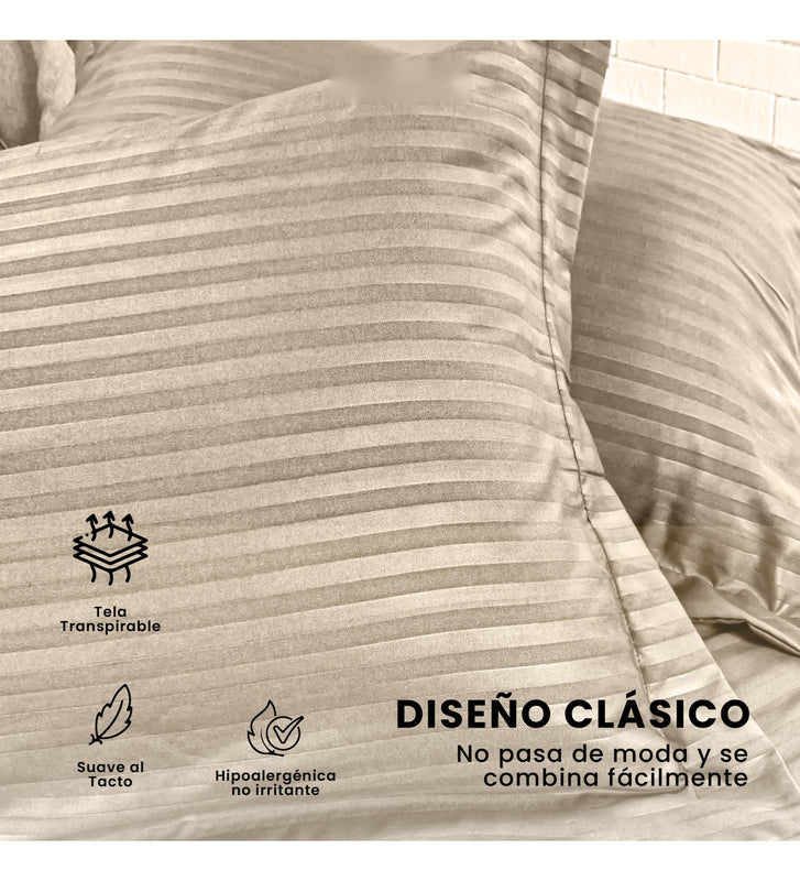 Edredon Microfibra Para Cama Sencilla 2 Fundas Tela Suave Beige