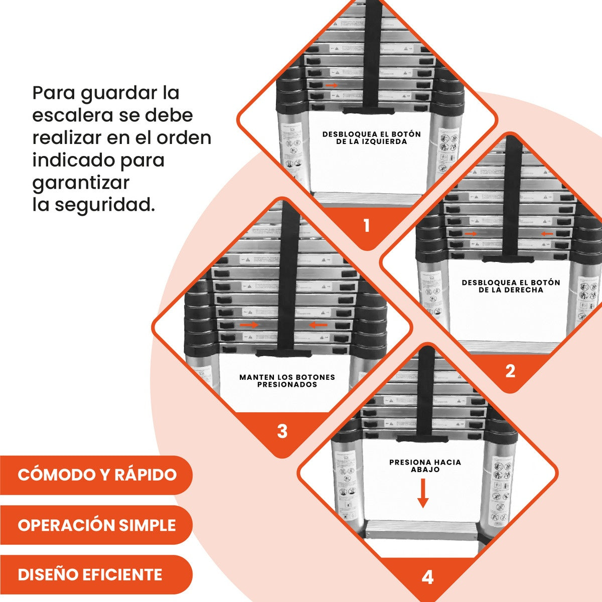 Escalera Telescopica 3.8 Metros Ajustable Aluminio Practica Innovo