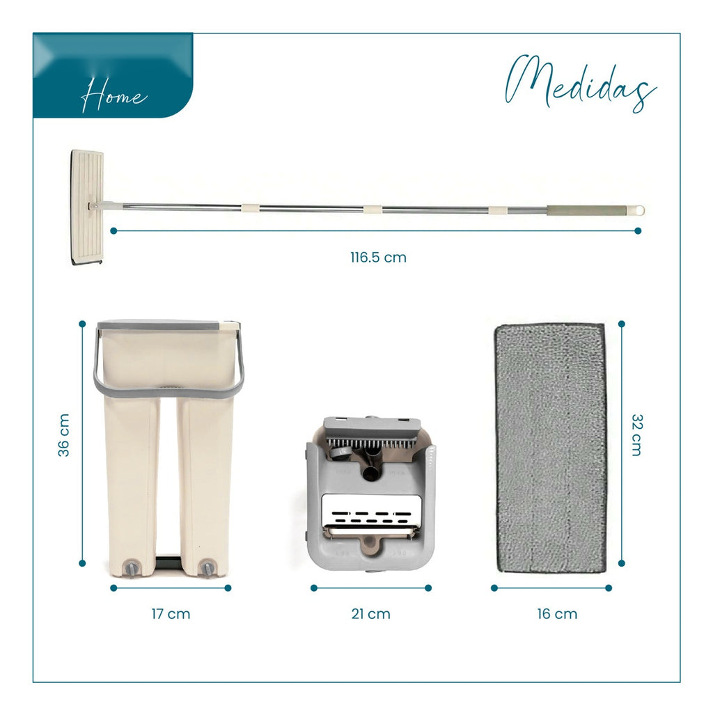 Trapero Plano Con Balde Escurridor Doble Compartimiento Beige 2 Mopas Innovo Home