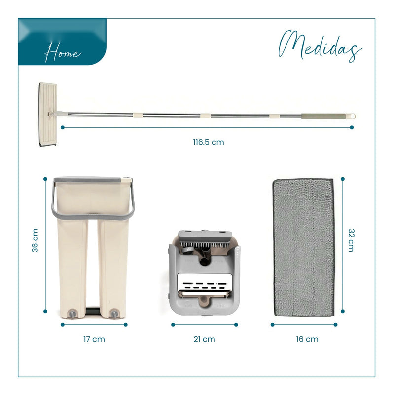 Trapero Plano Con Balde Escurridor Doble Compartimiento Beige 2 Mopas