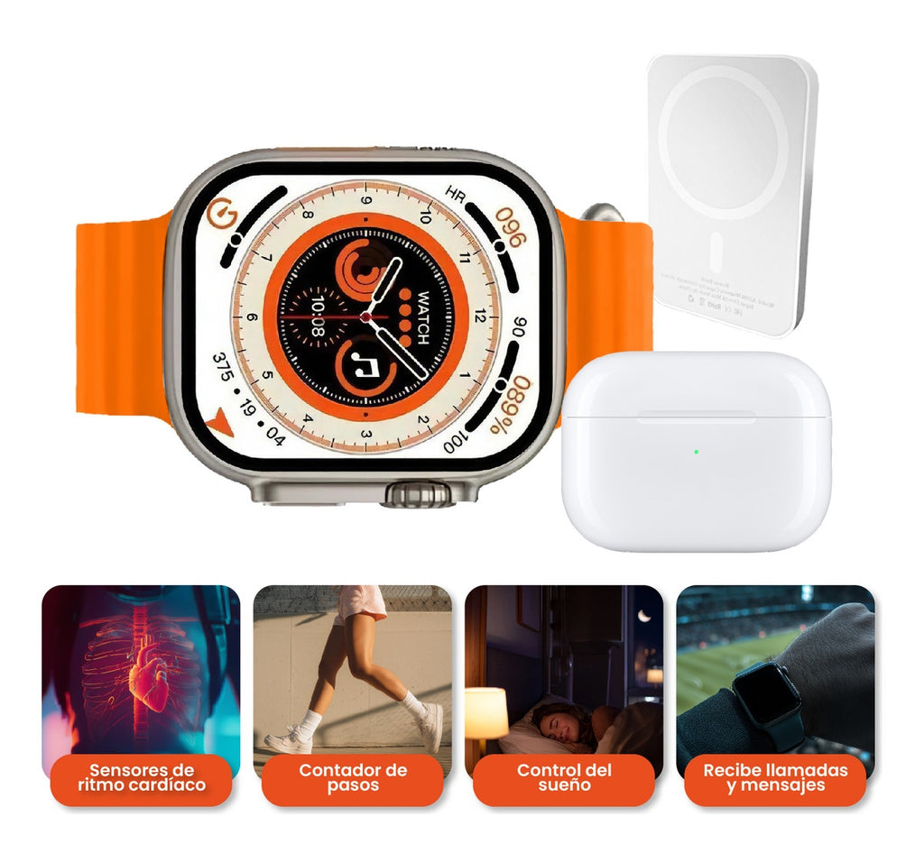 Smart Watch Serie 8X Deportivo Contesta Llamadas Ultraplus Con Audifonos Accesorios Max