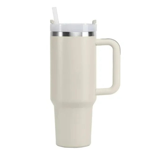 Termo Vaso Conserva Temperatura 1.2 L Acero Inoxidable Con Pitillo Beige Cream Flask
