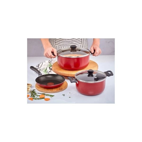 Bateria De Cocina Imusa Colors 5 Piezas Roja Antiadherente Con Tapa De Vidrio