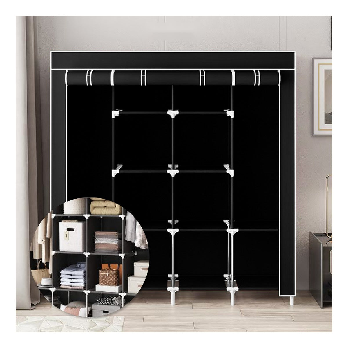 Closet Organizador De Ropa Plegable Armable 4 Puertas Tela Negro Innovo+