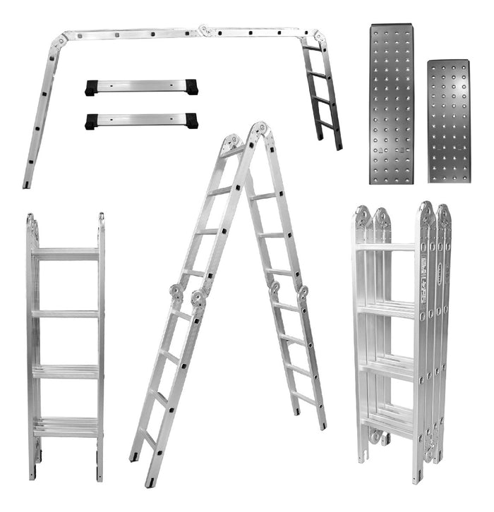 Escalera Todo En 1 Multifuncion 16 Pasos Ajustable Aluminio Practica Resiste 150 Kilos Multifuncional