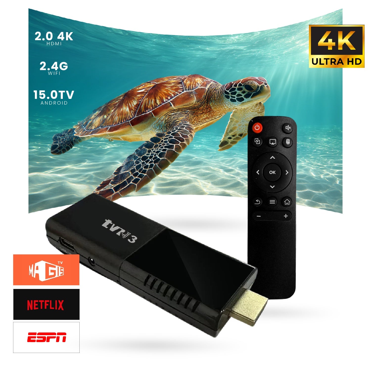 Android Tv Stick 4K Hdmi Con Magis Tv, Wifi, Netflix Y Apps Streaming