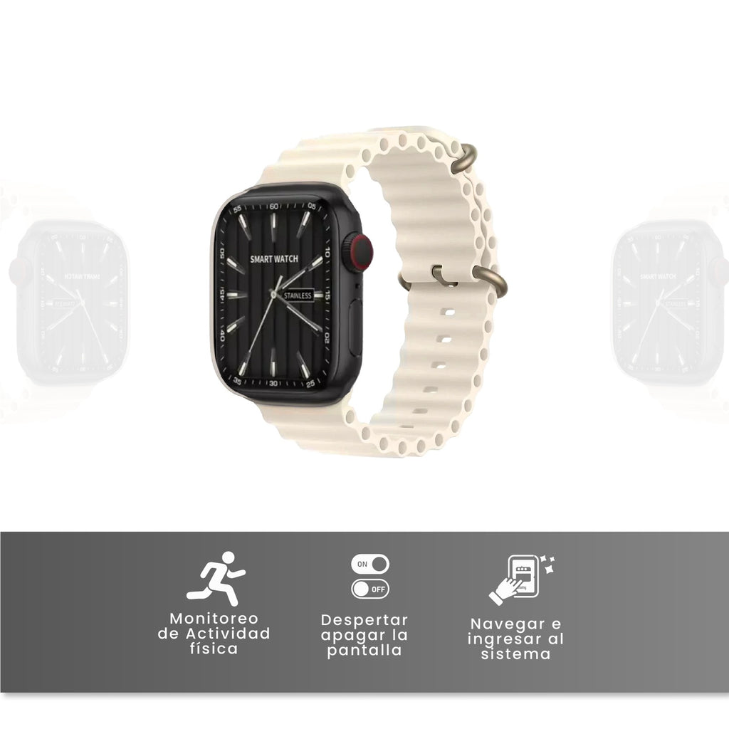 Combo Smartwatch Sport V11 Classic Suit 7 Pulsos Beige Con Audifonos Y Soporte Giratorio Celular