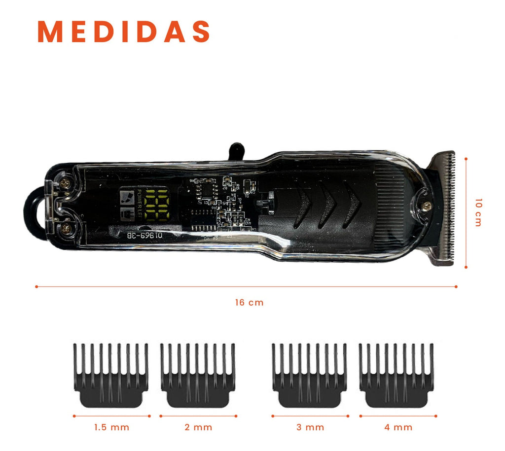 Patillera Recargable Inalambrica Con Guias Diseno Trasparente Ergonomic Clipper Innovo