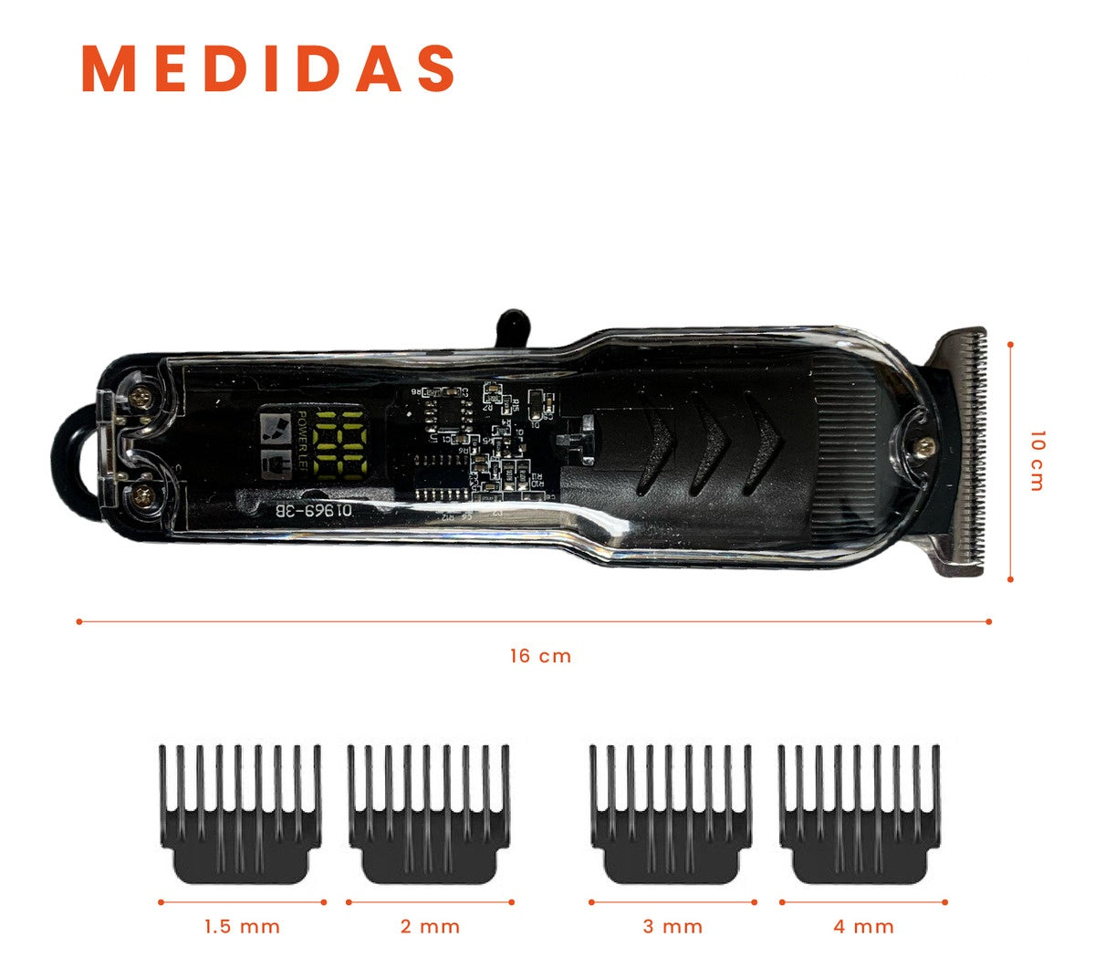 Patillera Recargable Inalambrica Con Guias Diseno Trasparente Ergonomic Clipper Innovo