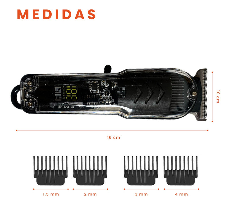 Patillera Recargable Inalambrica Con Guias Diseno Trasparente Ergonomic Clipper