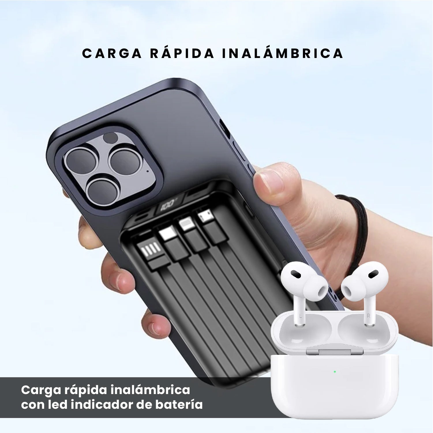 Powerbank Para Iphone Mag Safe 22.5W Carga Rapida + Audifonos Air Pod Segunda