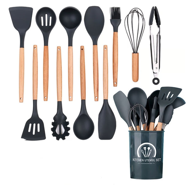 Combo Platero Escurridor Mangos Madera + Tabla Picar Descongela Carne + Set Utensilios X12