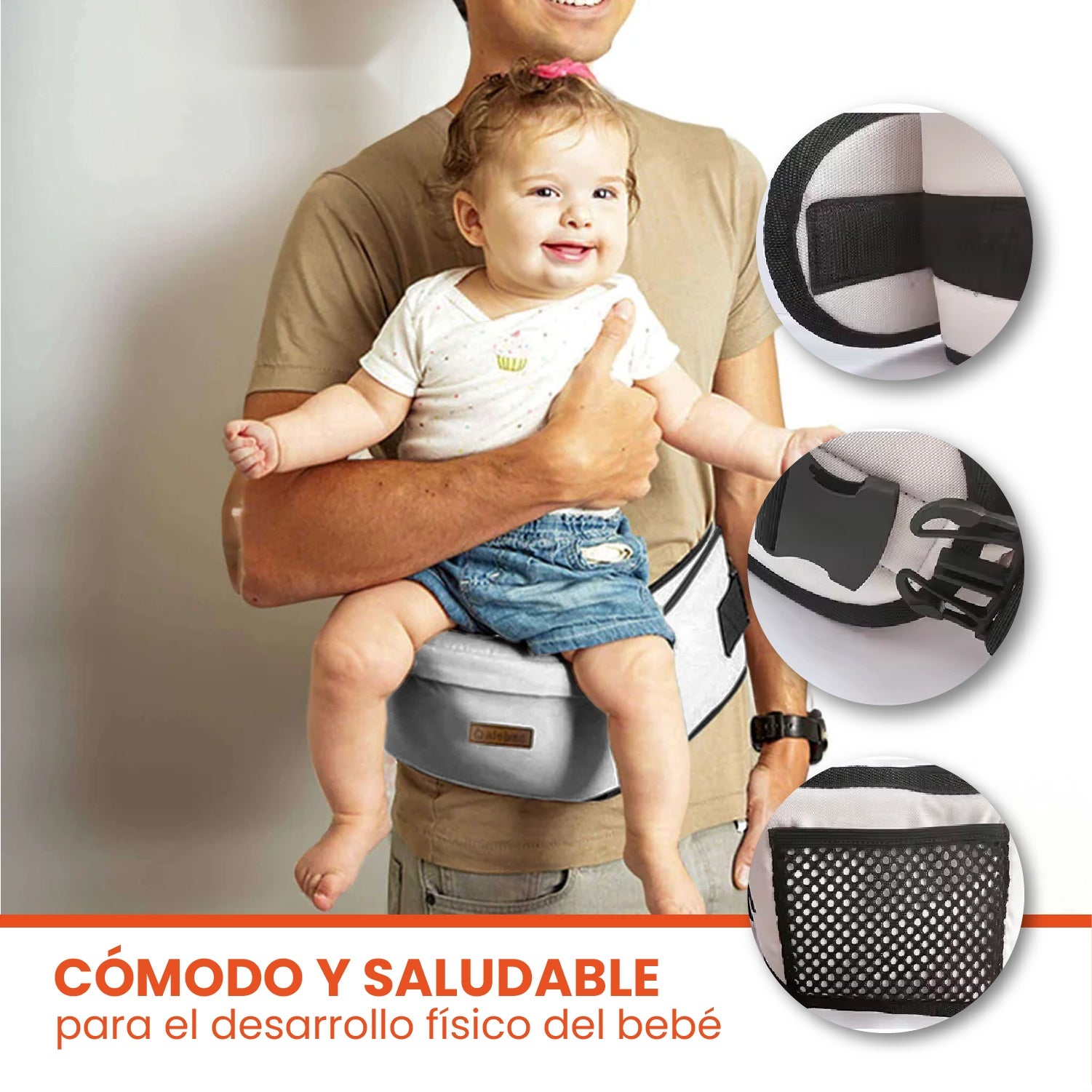 Canguro Portabebes Soporte Ergonomico Ajustable Cintura Gris Innovo