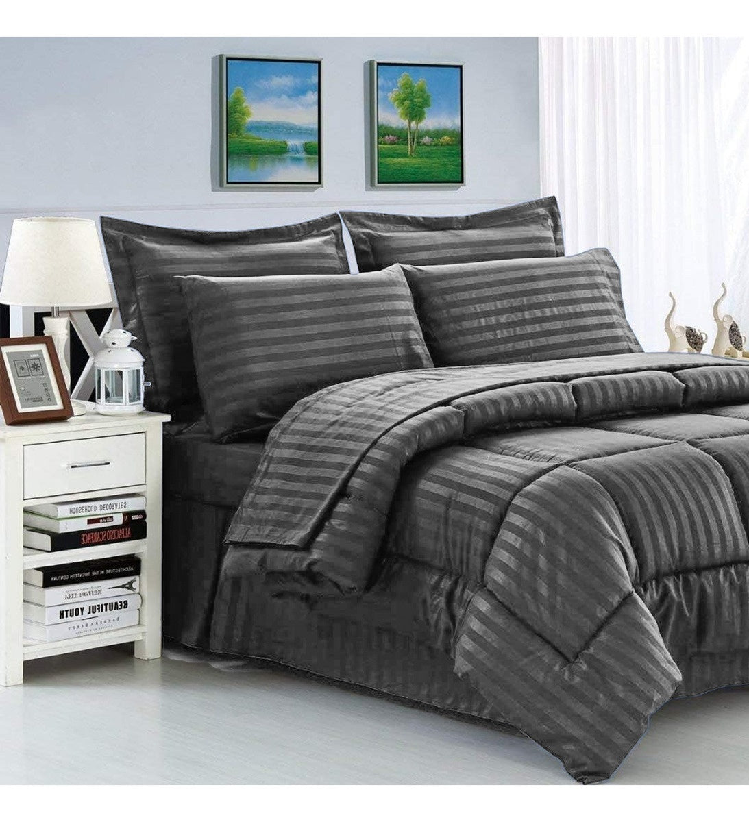 Edredon Cubrelecho Premium Cama Doble Con Fundas Para Almohada Innovo Gris