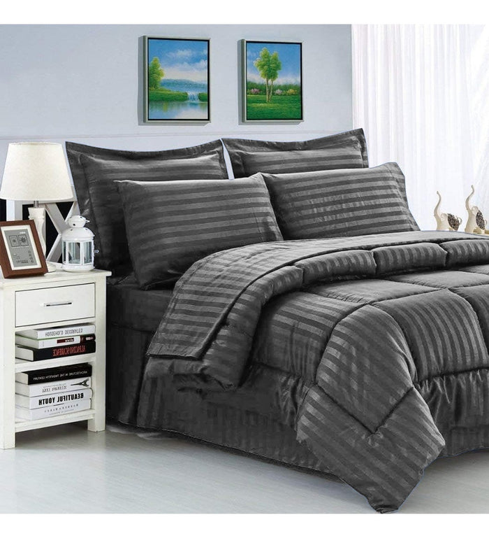Edredon Cubrelecho Premium Cama Doble Con Fundas Para Almohada Gris