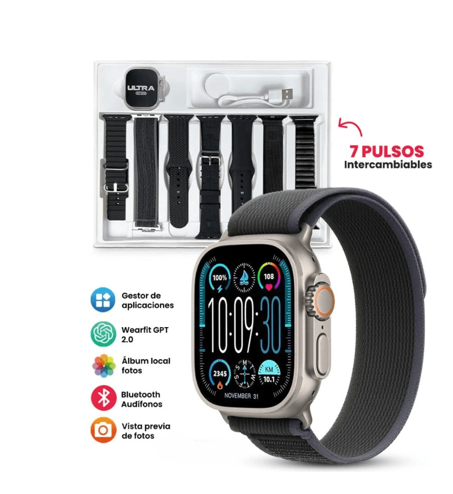 Reloj Smartwatch H9 Ultra Plus Amoled 7 Pulsos Negros Alta Gama Sport Notificaciones Innovo Tech