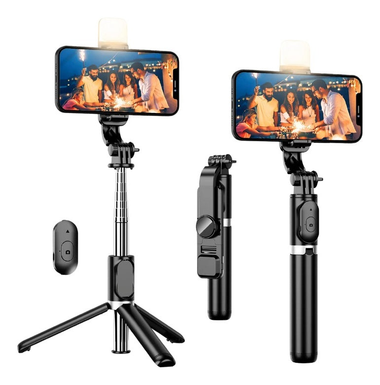 Tripode Para Celular Selfie 4 En 1 Con Bluetooth Rosado Luz