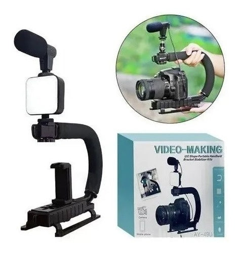 Estabilizador Camara Y Celular Luz Led Microfono Con Control
