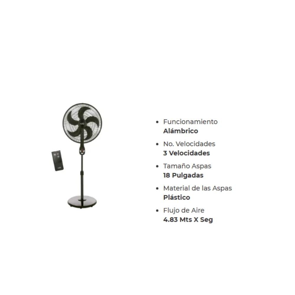 Ventilador Kalley 18" Digital De Pie Con Control Remoto 3 Velocidades 100W