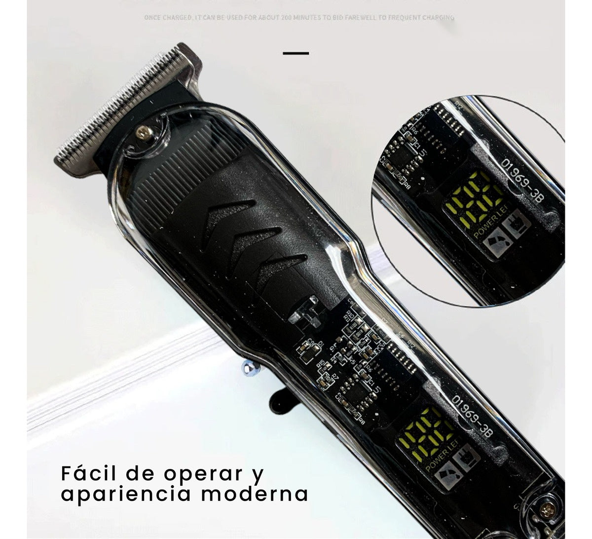 Patillera Recargable Inalambrica Con Guias Diseno Trasparente Ergonomic Clipper Innovo