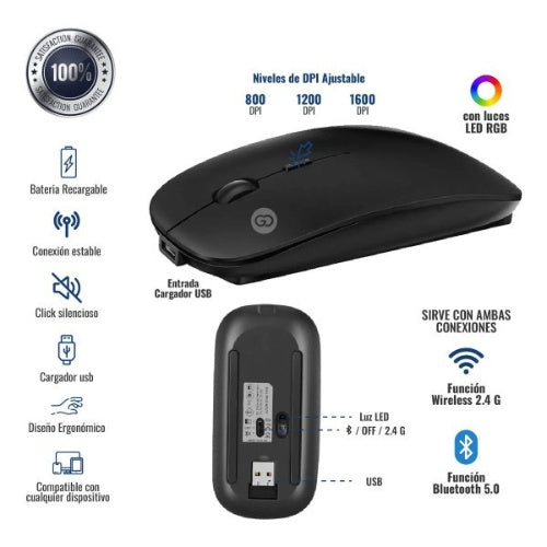Mouse Innovall 2 En 1 Pc Bluetooth Receptor Usb Recargable