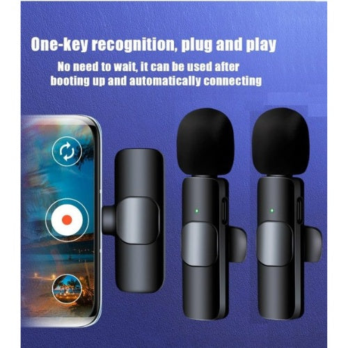 Microfono Inalambrico 2 En 1 De Solapa Para Android Tipo C Color Negro