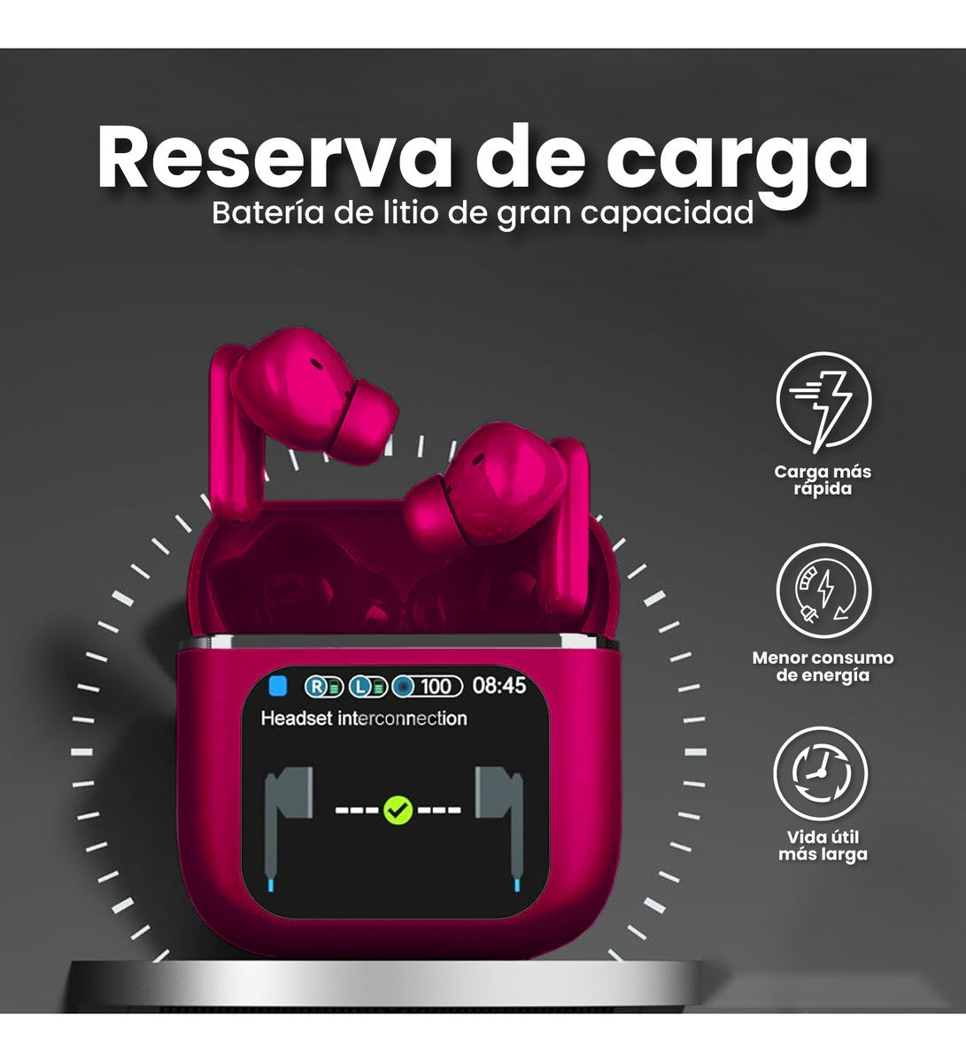 Audifonos Bluetooth Cancelacion Ruido Pantalla Tactil Rojo 5.2 Bluetooth