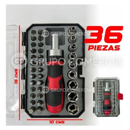 Kit Destornillador Con Copas Rache Multifuncion 36 Piezas
