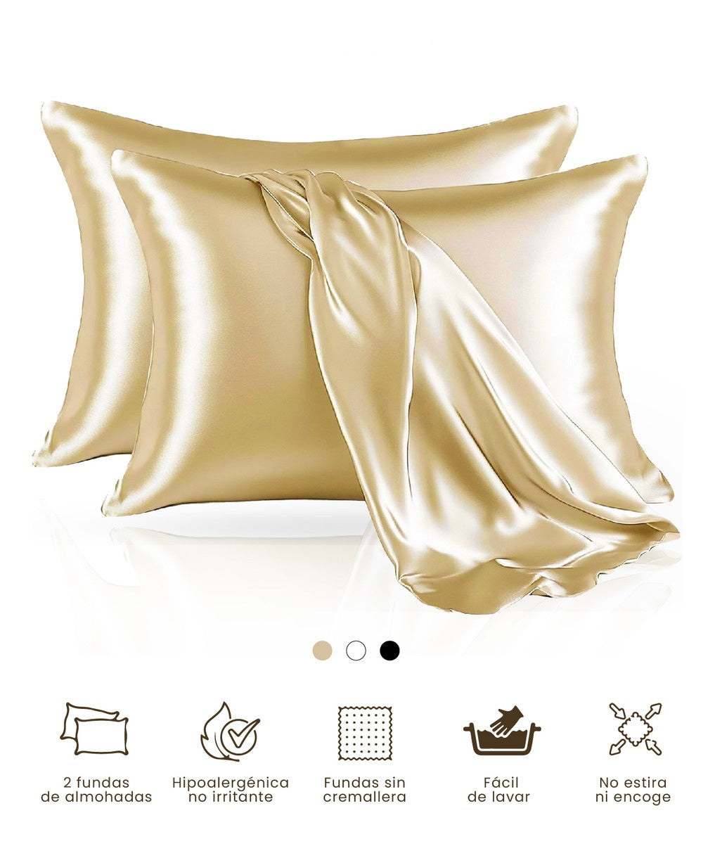 Fundas Para Almohada Satin Seda Cuida Cabello Piel Anti Friz Gold Innovo