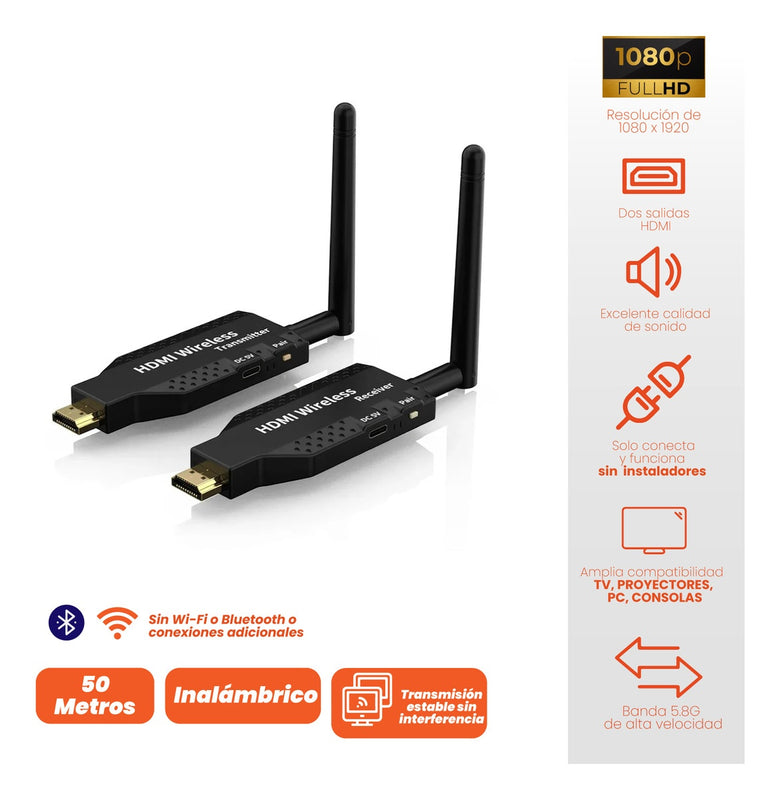 Transmisor Hdmi Inalambrico Receptor Emisor 50 Metros