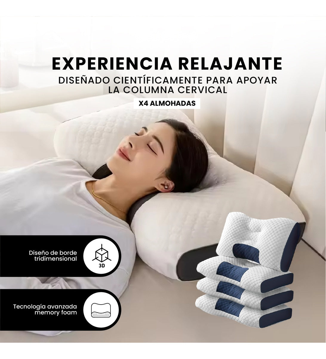 4 Almohadas Semi Ortopedicas Alto Confort Home Cervical Antiacaros