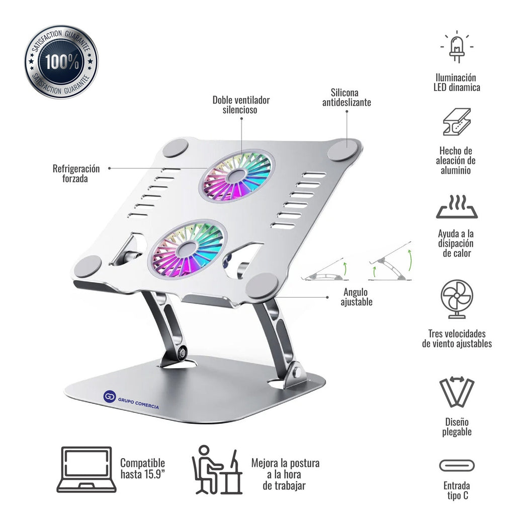 Base Para Pc Laptop Soporte Aluminio Ventilador Ajustable