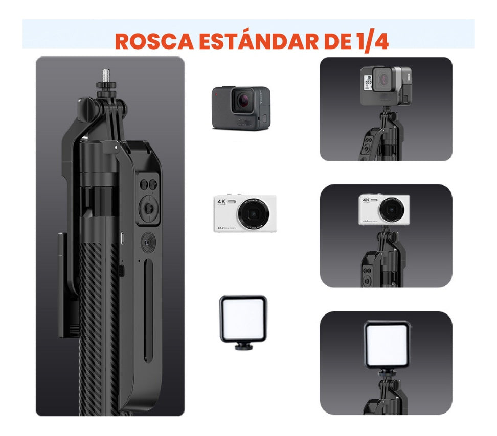 Palo Selfie Tripode Inteligencia Artificial 180 Cm Bluetooth + Aluminio Con Estuche Control Remoto