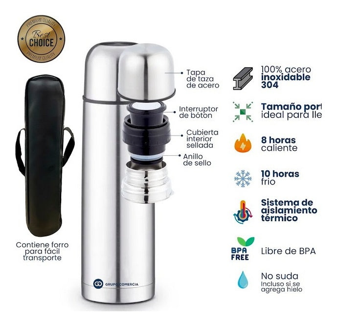 Termo Acero Inoxidable 350Ml Portable Estuche Caliente Frio