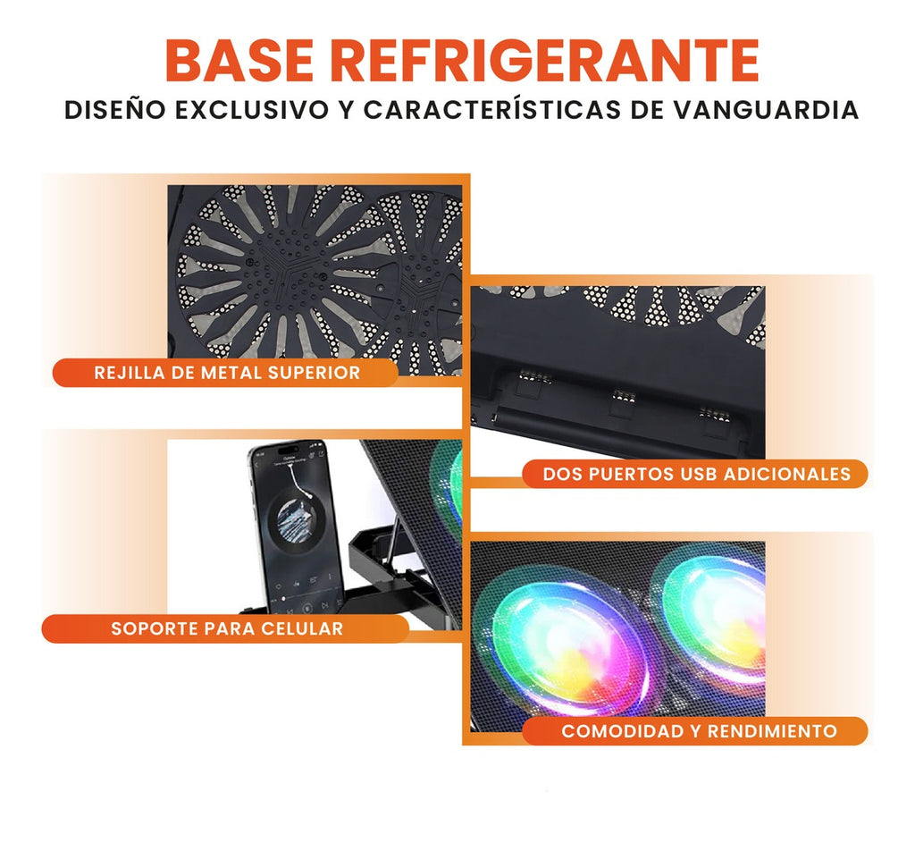 Base Refrigerante Doble Ventilador Soporte Para Computador Laptop Hasta 18>> Ajustable