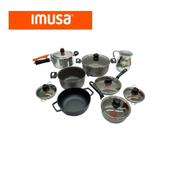 Bateria De Cocina Imusa 14 Piezas Antiadherente Con Olla A Presion Y Caldero