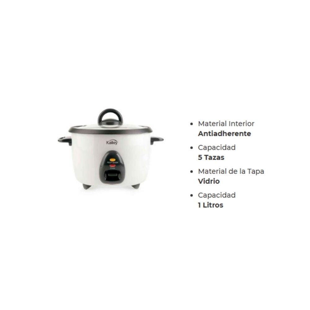 Olla Arrocera Electrica Kalley 1 Litro 5 Tazas Antiadherente Con Tapa Vidrio